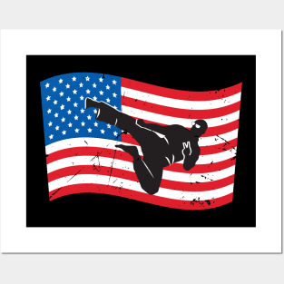 USA Flag Flying Kick Posters and Art